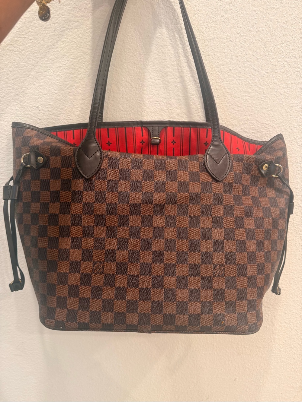 Louis Vuitton Brown Checkered Tote with Red Interior - Picture 7 of 15